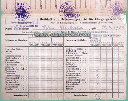 1945 Nazi Air Raid Victim Assistance Card Vienna