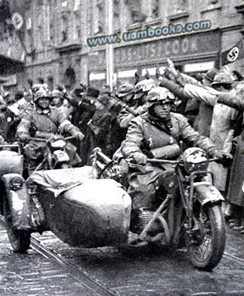 Nazi motorcycle troops in Bohemia