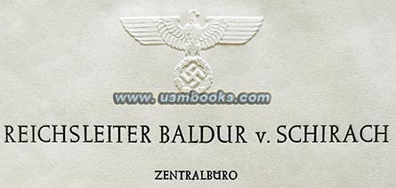 Nazi eagle and swastika embossed letterhead Reichsleiter Baldur von Schirach