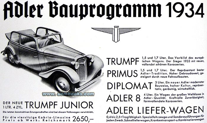 Adler car production advertising 1934