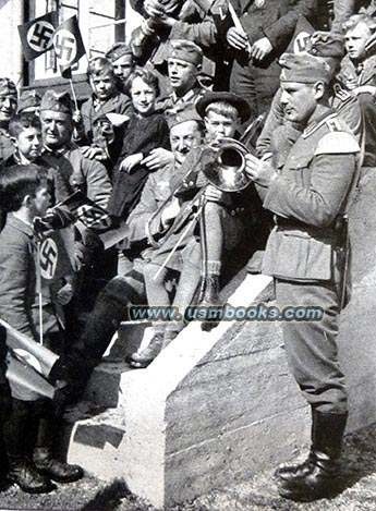 waiting for Hitler in Linz with swastika flags