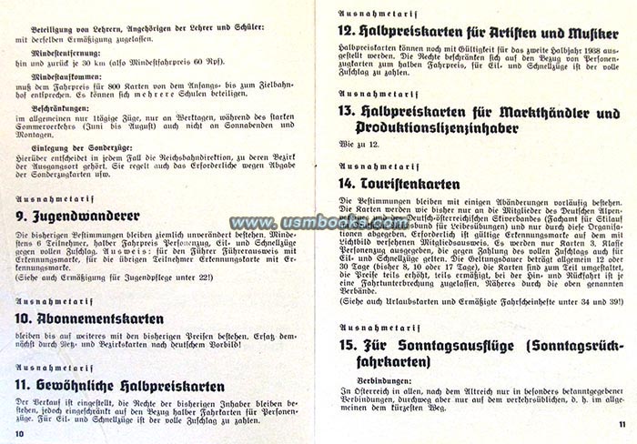 Deutsche Reichsbahn ticket categories and prices