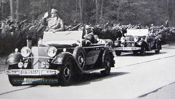 Hitler at the opening of the first part of the Nazi Reichsautobahn; grosse Mercedes-Benz