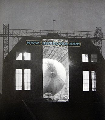 Zeppelin in hangar by night